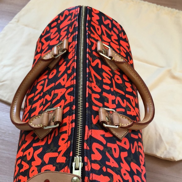 🌺🌺 STUNNING 🌺🌺 Louis Vuitton Stephen Sprouse Graffiti Speedy 30 Neon Orange - Picture 13 of 16